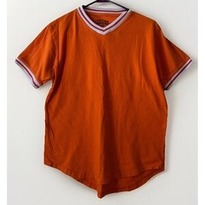 Vintage Harlem T-Shirt Men's Medium V Neck Short Sleeve Orange Round Bottom